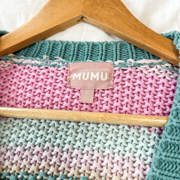 Show Me Your Mumu Good Karma Sherbert Stripe Knit Cardigan Size Large Pink Green - Picture 5 of 11